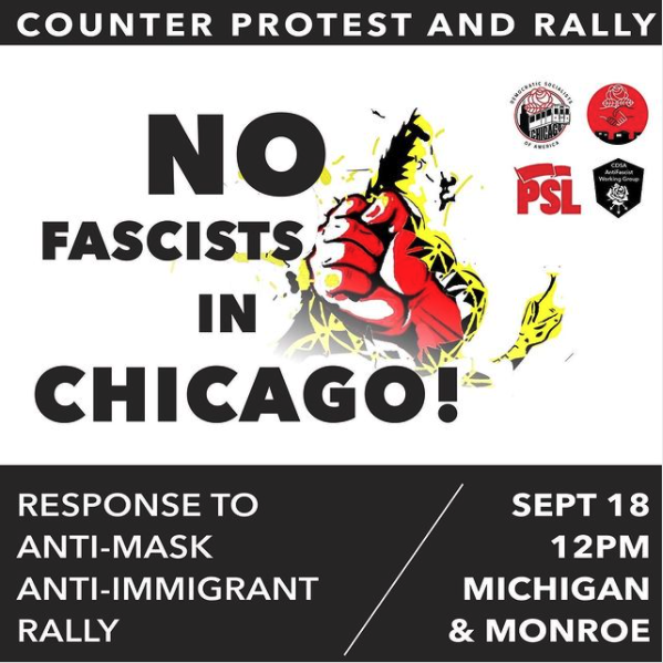 Flyer circulated by antifascist coalition of Chicago leftist organizations.